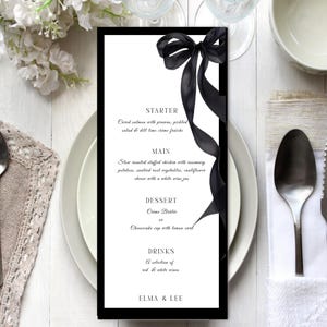 Styl Elmy - Elegancka, nowoczesna, minimalistyczna karta menu weselnego, oznakowanie weselne, edytowalne i do druku, pobieranie cyfrowe