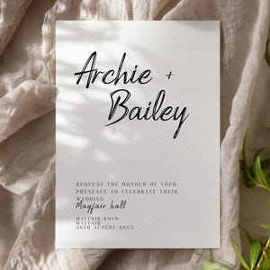 Sjabloon The Bailey Wedding Invite, bruiloftsuitnodiging, bruiloftsdecor, bewerkbaar, afdrukbaar, minimalistisch, digitale download
