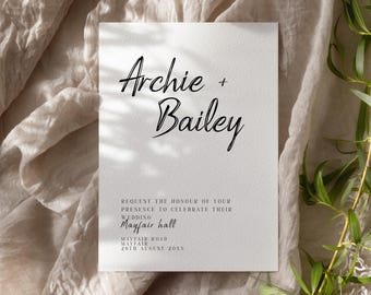 Bailey bröllopsinbjudningsmall, bröllopsinbjudan, bröllopsdekor, redigerbar, utskrivbar, minimalistisk, digital nedladdning
