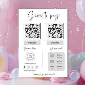 Business QR-Code Scan to Pay bearbeitbare Vorlage, druckbare QR-Codes für Canva bearbeitbare Vorlage