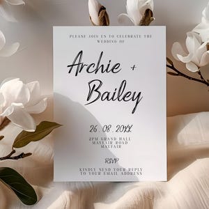 Sjabloon The Bailey Wedding Invite, bruiloftsuitnodiging, bruiloftsdecor, bewerkbaar, afdrukbaar, minimalistisch, digitale download