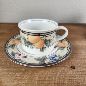 Mikasa Intaglio Garden Harvest Cups and Saucers, CAC29, Mikasa Tea Cups, Mugs, Rustic Tableware, Country Dinnerware, Sold in Sets of 6