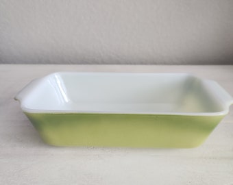 Vintage Anchor Hocking Fire King Loaf Pan Baking Dish Ombre Green Ovenware 1 Qt