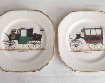 Vintage Milbern Fine China 22K Gold Plates, Coach Plates, Set Of 2