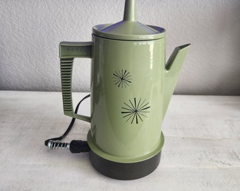 Vintage Regal Poly Perk Coffee Pot Percolator Starburst Avocado Green Retro 4-8 Cups