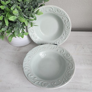 Vintage Williams Sonoma Marketplace 8&quot; Bowl, Sage Green, Light Green, Swirl Rim, Set of 2