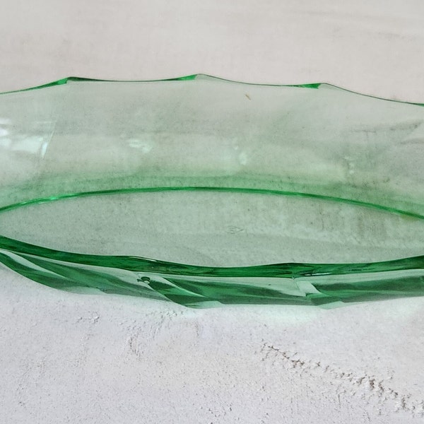 Vintage Heisey Twist Moongleam Green Dish Tray 12" 1940s