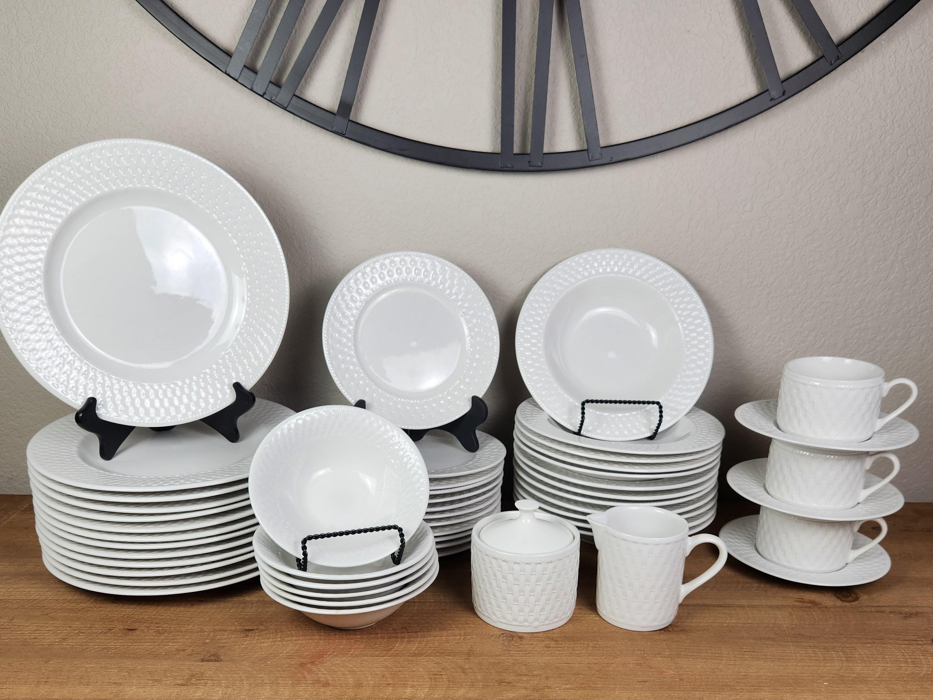 Basketweave Pattern White Basket Weave Dinner Plates White