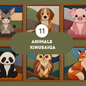 Animals Kinusaiga Templates, 11 Animal Designs, Fabric Art Patterns, Digital PDF Download, DIY Kinusaiga Pattern, Fabric Craft Template