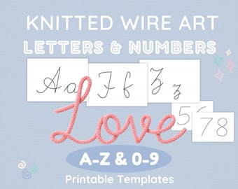 Printable Letter Template for Wire Art, Cursive Alphabet & Numbers Guide, Tricotin Handwriting Font Shapes, A-Z 0-9 Instant Digital PDF