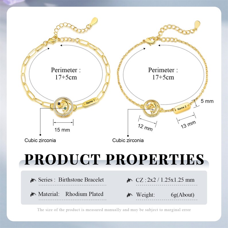 Dolphin Bracelet With Names,custom Name Tag Bracelet,birthstone Gold