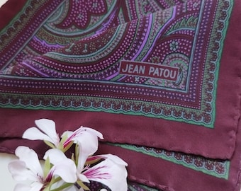 Vintage Jean Patou pochet van bordeauxrode paisleyzijde, gemaakt in Italië.