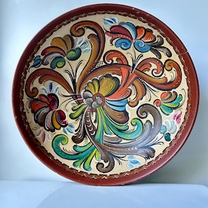 Norwegian vintage rosemaling bowl handmade bowl folk art of Norway