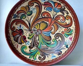 Norwegian vintage rosemaling bowl handmade bowl folk art of Norway