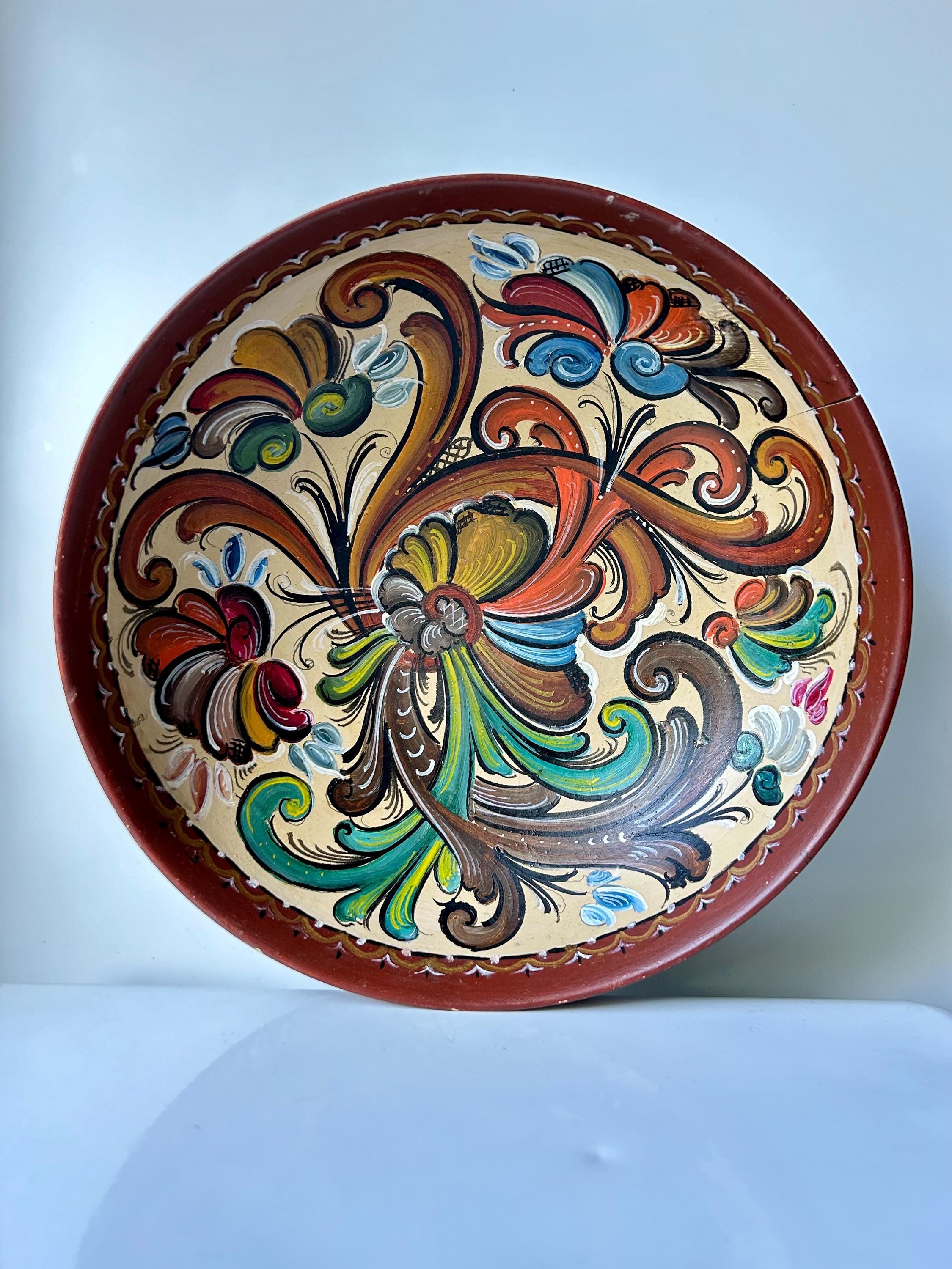 Norwegian vintage rosemaling bowl handmade bowl folk art of Norway
