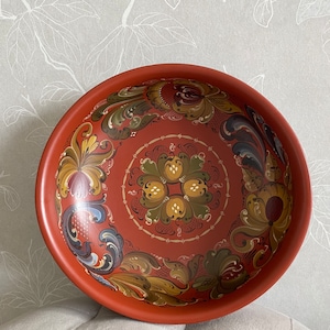 Norwegian vintage rosemaling bowl handmade bowl folk art of Norway