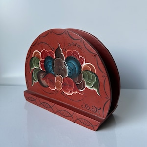 Norwegische Handarbeit Vintage Rosemaling Serviettenhalter Papierhalter Wohnkultur Tischdekor aus Norwegen Geschenkideen