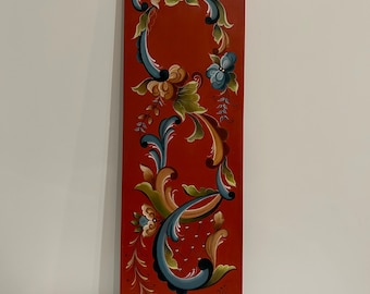Norwegian rosemaling wall hanging decor in wood hand painted rosemaling folk art of Norway