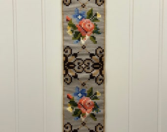 Vintage Norwegian Tapestry: Handmade Needlepoint Floral Wall Decor
