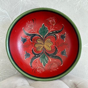 Norwegian antique rosemaling from 1943 folk art of Norway handmade bowl