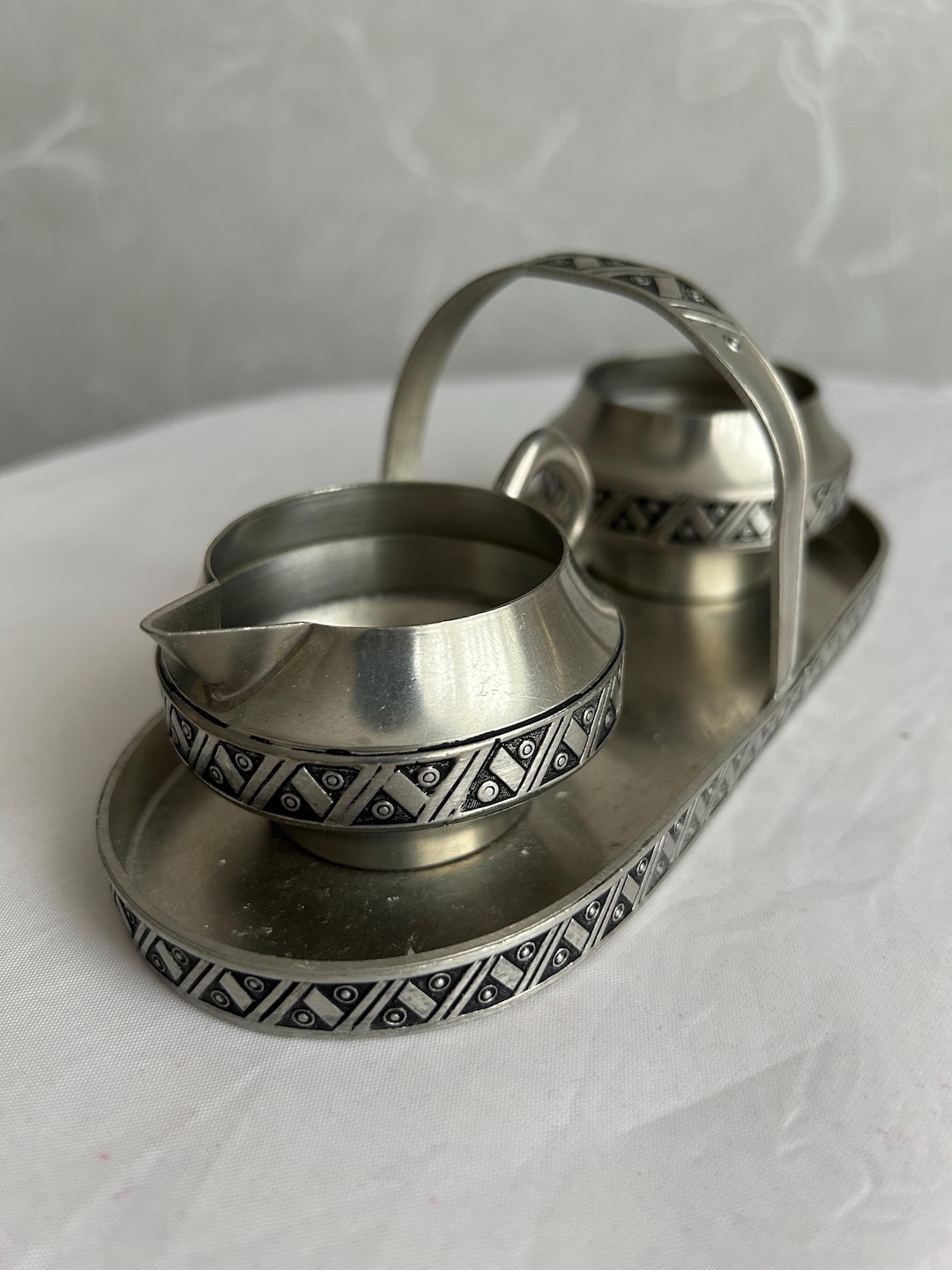 Vintage Beaded Pewter Piccolo Creamer