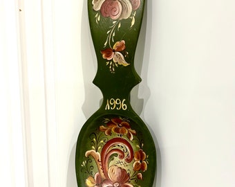 Vintage spoon handmade antique wooden spoon with beautiful painted vintage of Norway
