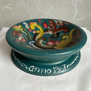 Norwegian vintage rosemaling bowl handmade bowl folk art of Norway fruit bowl wooden table decor