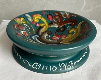 Vintage Norwegian Rosemaling Bowl: Hand-Painted Folk Art, 1967