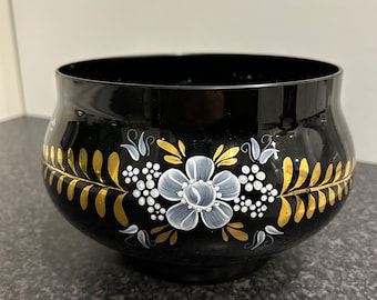 Cuenco negro vintage: diseño floral, cuenco decorativo