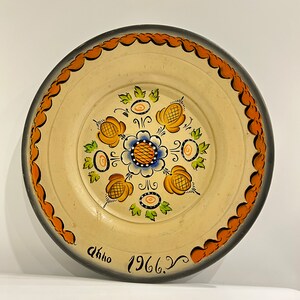 Vintage rosemaling plate folk art of Norway home decoration wooden Norwegian handmade