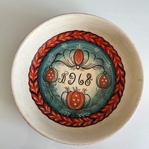 Norwegian rosemaling style wooden bowl handmade bowl