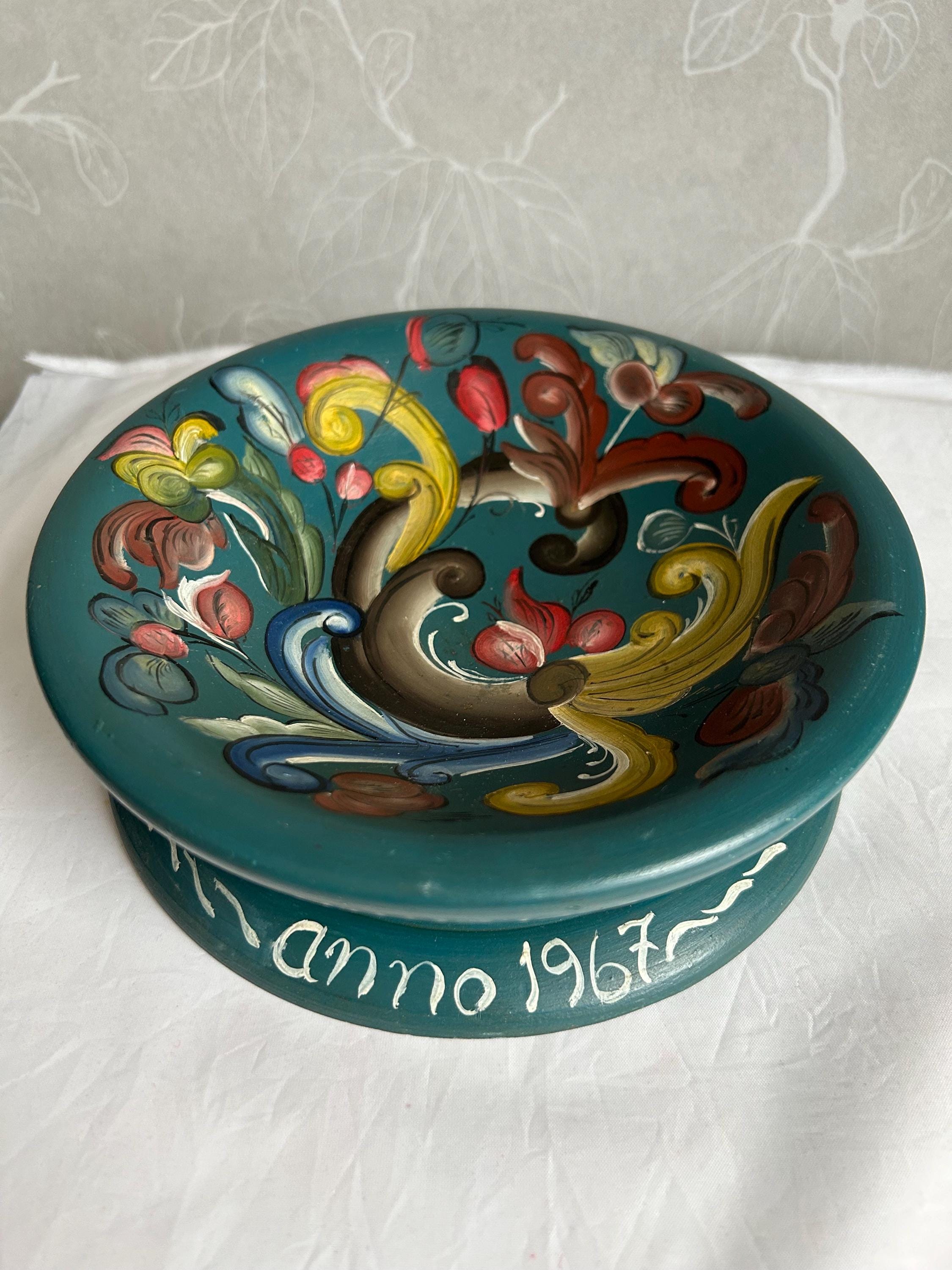 ビンテージ ノルウェー ローズマリング ボウル: 手描きの民芸品、1967