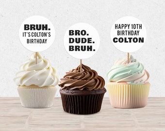 BRUH It's My Birthday Editable Cupcake Toppers, Custom Cupcake Topper, Boy Birthday Party, Instant Download Digital Template Corjl KB-006