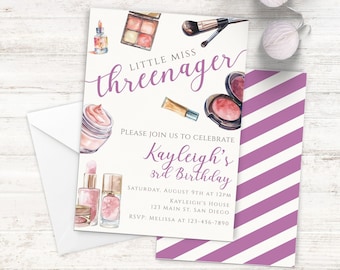 Threenager födelsedagsinbjudan, Little Miss Threenager inbjudan, flicka 3-årsdag, REDIGERINGSBAR mall, direktnedladdning, digital inbjudan KB-008