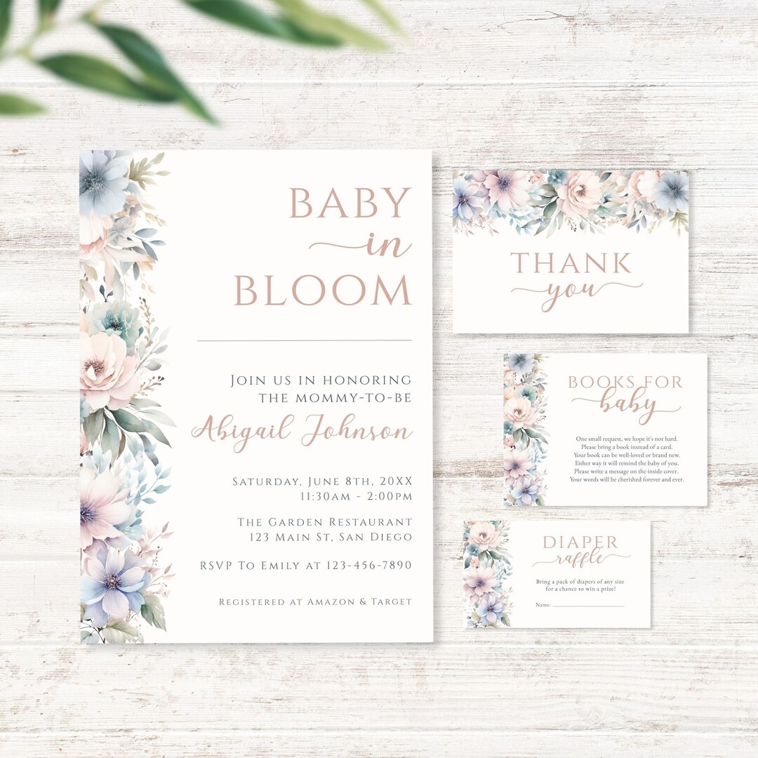 Spring Invitations Bloom Baby in Bloom Baby Shower Invitation Set, Spring Flowers Baby Shower ...