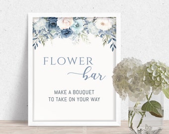 Baby in bloei blauw bord met bloemenbalk babyshower, bord met bloemenbalk, boeketbalk, stofblauwe bloemendecoratie, afdrukbaar bord marineblauwe bloem BB-003