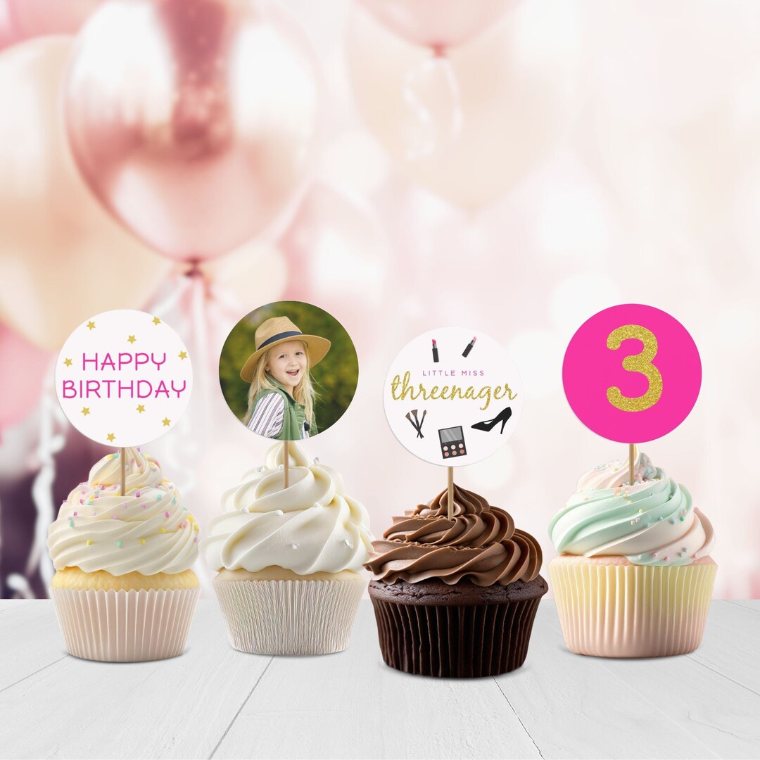 Editable Cupcake Toppers Threenager Birthday Party Little Miss Glam ...