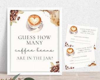 How Many Coffee Beans Are In The Jar Sign & Answer Card, Coffee Themed Showers Party Sign, Baby Is Brewing, Love Is Brewing Digital BB-005