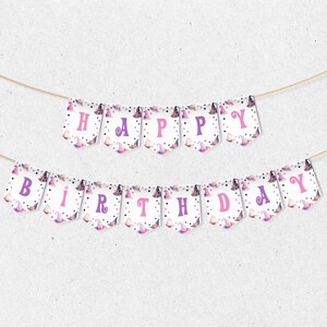 Editable Happy Birthday Banner, Witch Theme Bunting, Girl Halloween Birthday Garland, Pink and Purple Party Decor, Instant Download KB-013