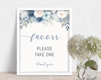 Baby in Bloom Blue Baby Shower Favors Sign, Dusty Blue Floral Thank You Gift Decor, Navy Flower Decoration Printable Instant Download BB-003