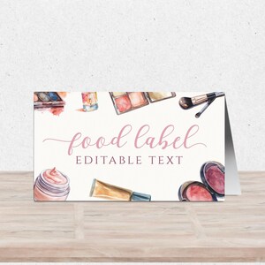Carta da regalo ufficiale modificabile per compleanno di adolescenti, festa glamour con trucco rosa, etichetta alimentare personalizzata, carta buffet, modello di download immediato KB-015
