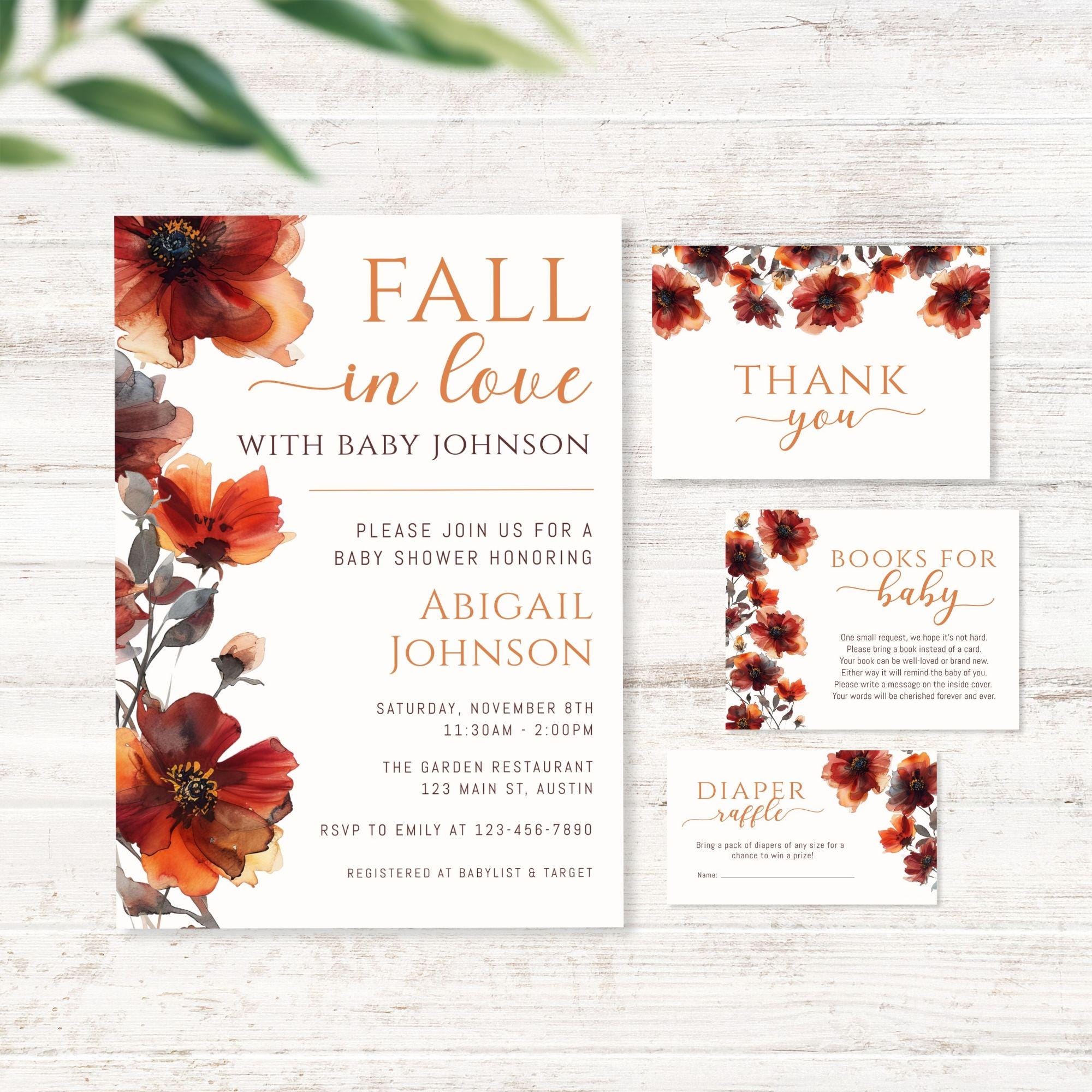 Fall Raffle Banner Fall in Love Baby Shower Diaper Raffle Sign, Burnt Orange Autumn Flower ...