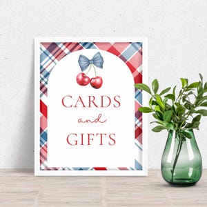Cherry Baby Shower Karten und Geschenke Schild, Schleife blau kokett Dekor, Tischdekoration Willkommensgeschenk, Sofort Download BB-008