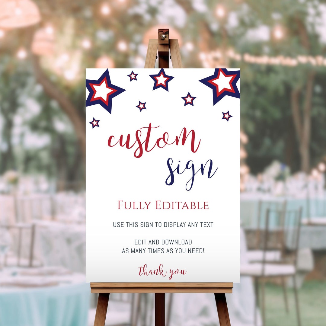 Custom Poster Sign Editable Fourth of July Custom Poster Sign, Stars and Stripes ...