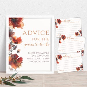 Fall in Love babyshower adviesbord en kaarten, oranje bloemendecoratie, advies voor aanstaande ouders, afdrukbare instant download BB-004