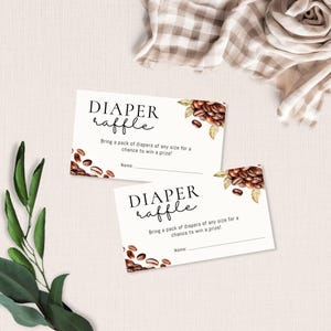 Cartão de rifa de fraldas com tema de café, decoração de chá de bebê está se formando, sinalização de mesa de atividades, gênero neutro, download digital para impressão BB-005