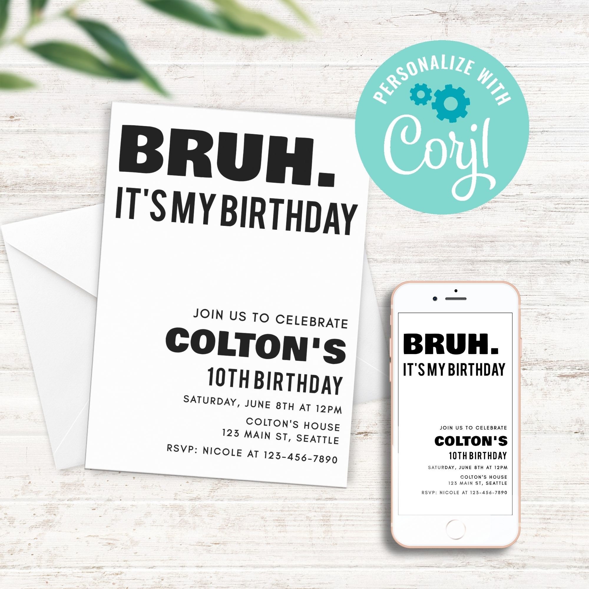 Editable BRUH It's My Birthday Invitation, Double Digits Birthday ...