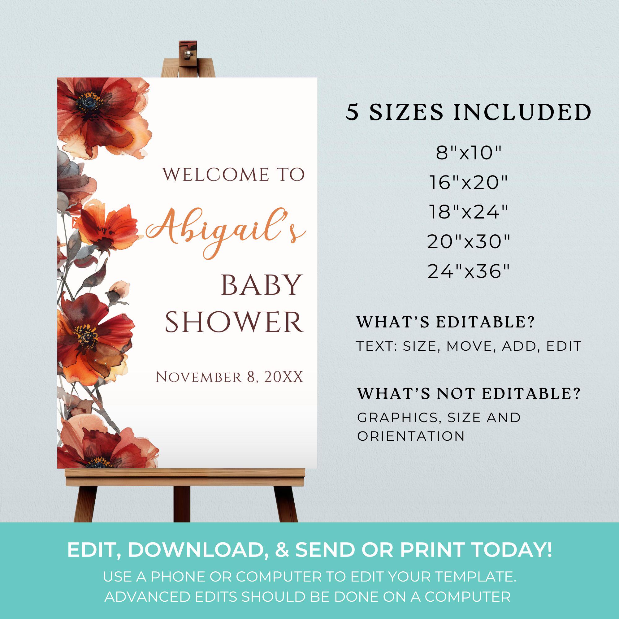 Editable Baby Shower Welcome Sign, Fall in Love Baby Shower Decor ...