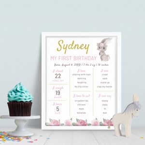 Cartello modificabile Some Bunny is One Milestone, cartellone per il primo compleanno di una bambina, decorazione primaverile per il compleanno di un coniglietto, modello di download immediato KB-002