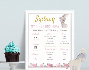 Editable Some Bunny is One Milestone Sign, Girl First Birthday Poster Board, Spring Bunny Birthday Decor, Instant Download Template KB-002